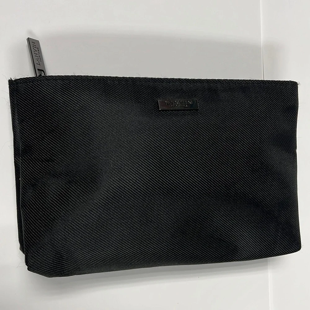 Lanvin Parfums Black Nylon Zip Top Make Up Clutch Pouch
